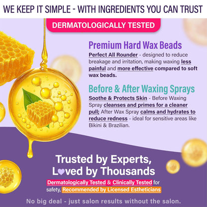 Tress Wellness Award Winning Waxing Kit for Sensitive Skin, Safe for Face & Skin, Easy to Use, At-Home Kit for Face, Bikini, Brazilian & Full Body - Digital Display, Black Purple Flower
