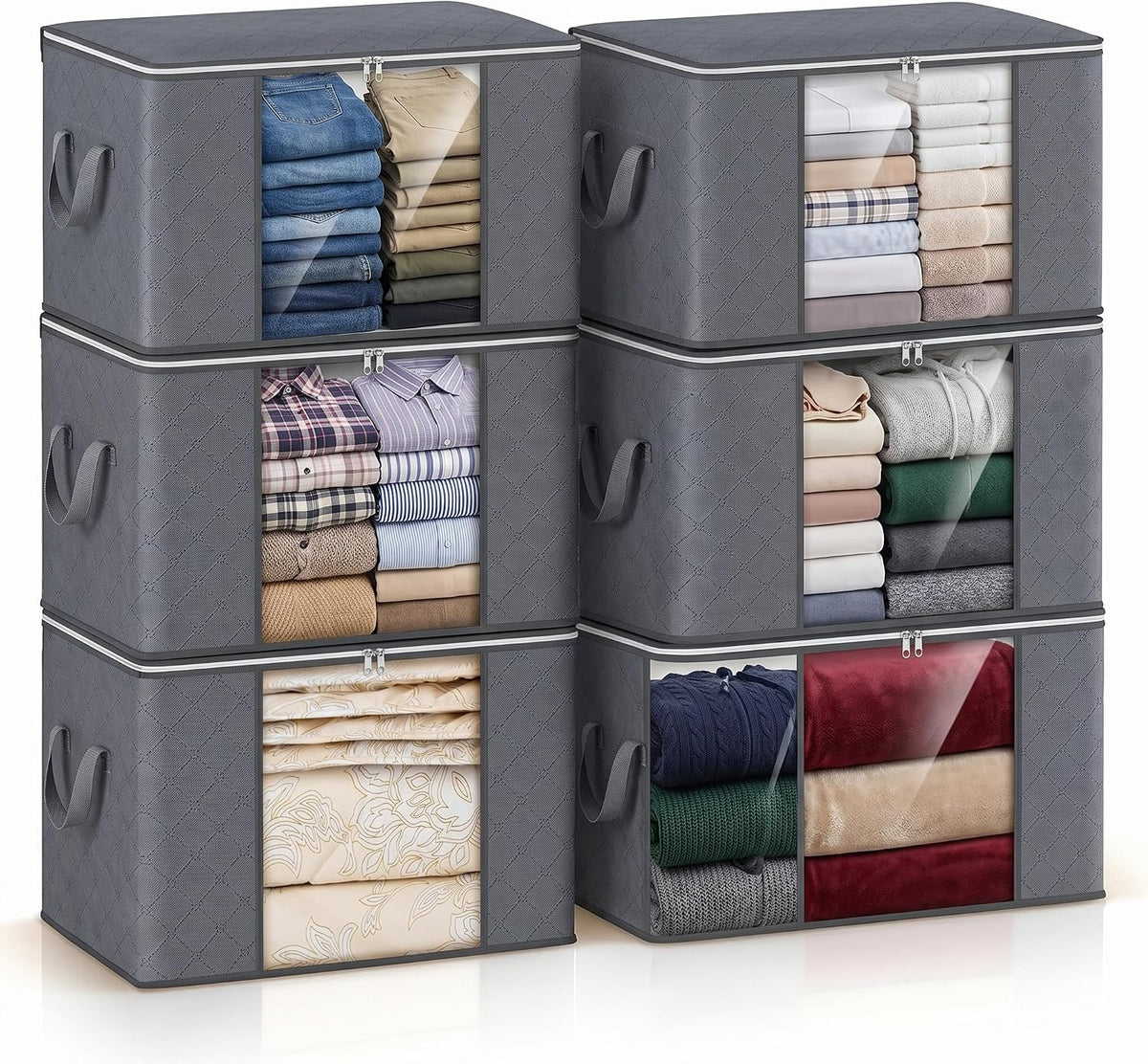 Large Storage Bags, Clothes Storage Bins Foldable Closet Organizers Storage Containers with Reinforced Handle for Clothing, Blanket, Comforters, Bed Sheets, Pillows and Toys (Gray)