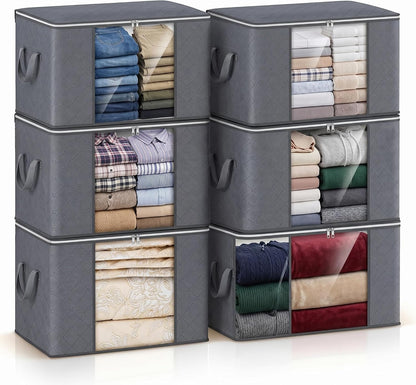 Large Storage Bags, Clothes Storage Bins Foldable Closet Organizers Storage Containers with Reinforced Handle for Clothing, Blanket, Comforters, Bed Sheets, Pillows and Toys (Gray)