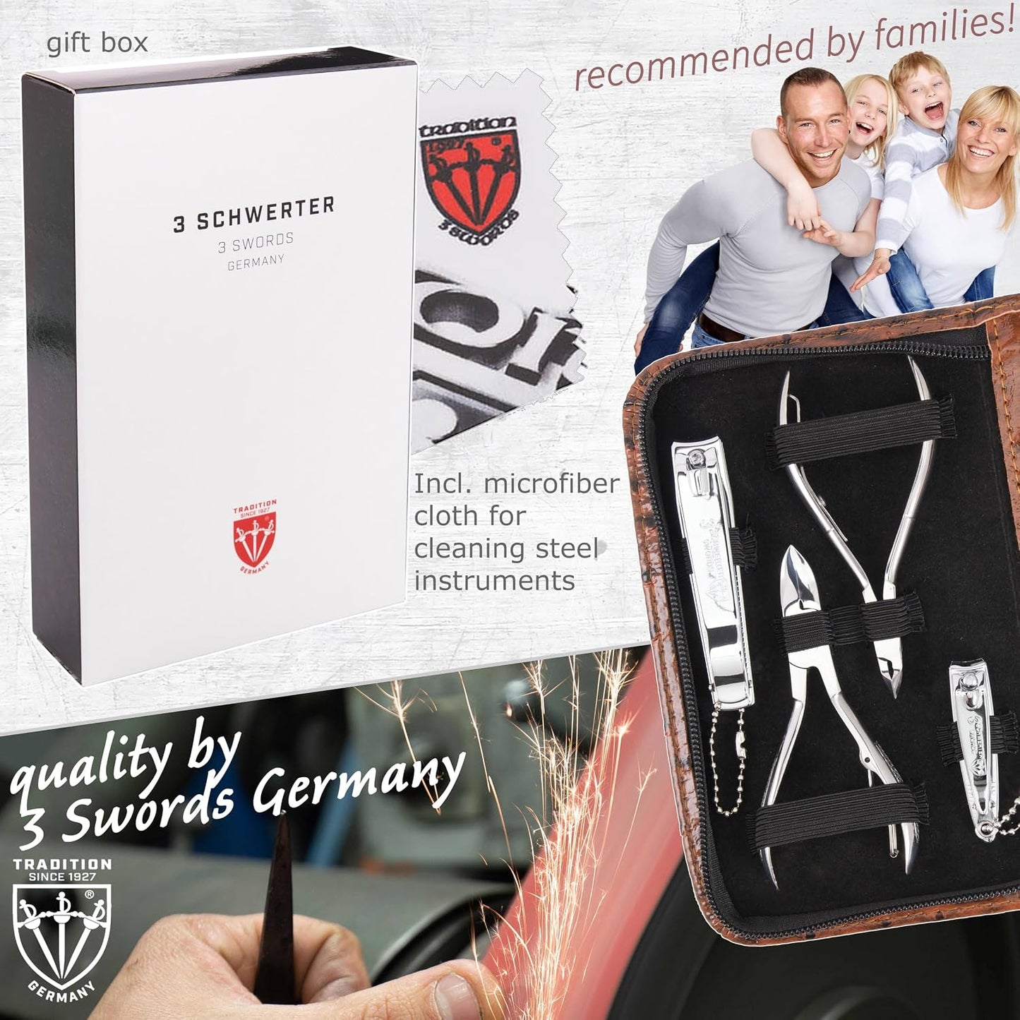 3 Swords Germany - brand quality 10 piece manicure pedicure grooming kit set for professional finger & toe nail care scissors clipper fashion leather case in gift box, Made by 3 Swords (00286)