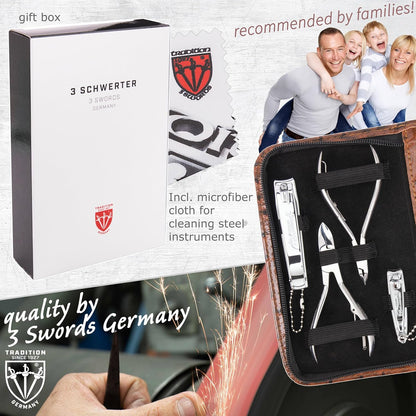 3 Swords Germany - brand quality 10 piece manicure pedicure grooming kit set for professional finger & toe nail care scissors clipper fashion leather case in gift box, Made by 3 Swords (00286)