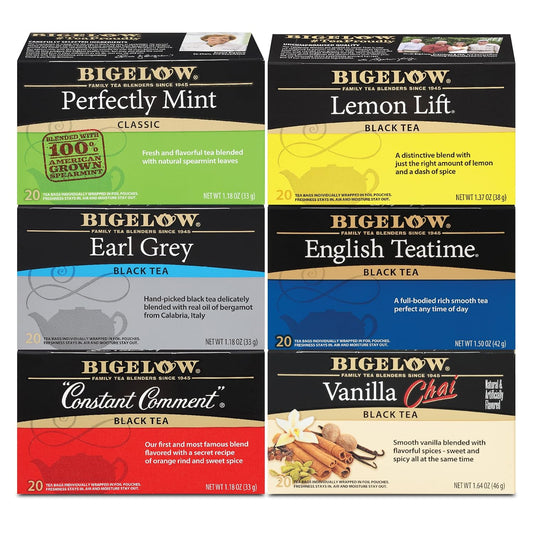 Bigelow Tea Black Tea 6 Flavor Variety Pack, 20 Count (Pack of 6)