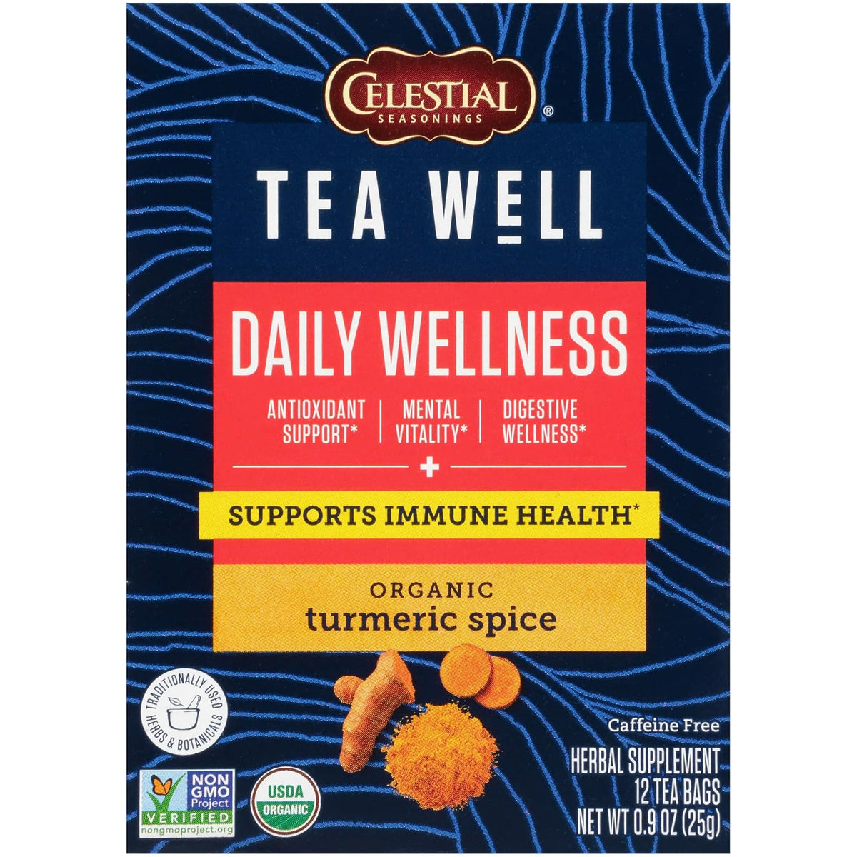 Celestial Seasonings TeaWell Herbal Tea, Daily Wellness, Organic Turmeric Spice, 12 Count