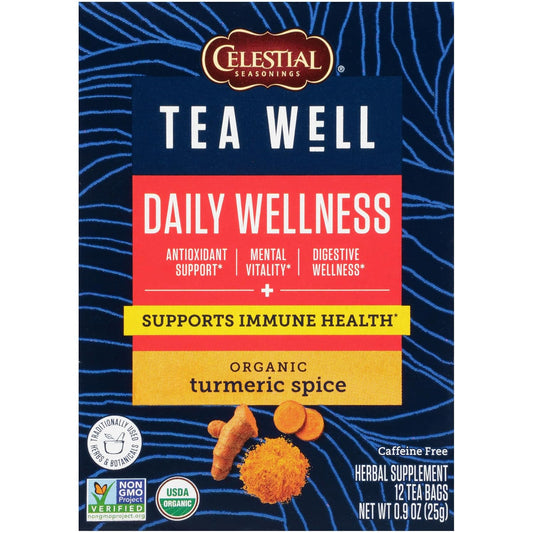 Celestial Seasonings TeaWell Herbal Tea, Daily Wellness, Organic Turmeric Spice, 12 Count