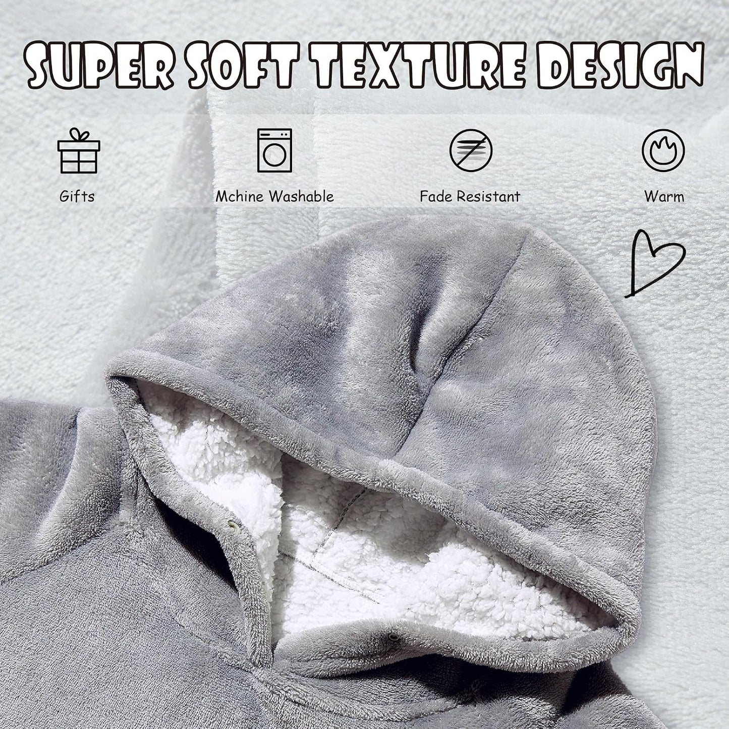 Krifey Wearable Blanket Hoodie, Oversized Sherpa Hooded Blanket for Adults | Soft sherpa fleece with sleeves and pocket; oversized fit for lounging, WFH, camping, Christmas and white elephant gifts.