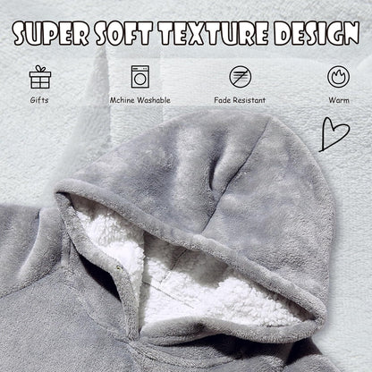 Krifey Wearable Blanket Hoodie, Oversized Sherpa Hooded Blanket for Adults | Soft sherpa fleece with sleeves and pocket; oversized fit for lounging, WFH, camping, Christmas and white elephant gifts.