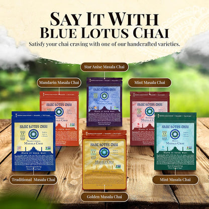 Blue Lotus Chai - Golden Masala Flavor Chai - Makes 100 Cups - 3 Ounce Masala Spiced Chai Powder with Organic Spices - Instant Indian Tea No Steeping - No Gluten