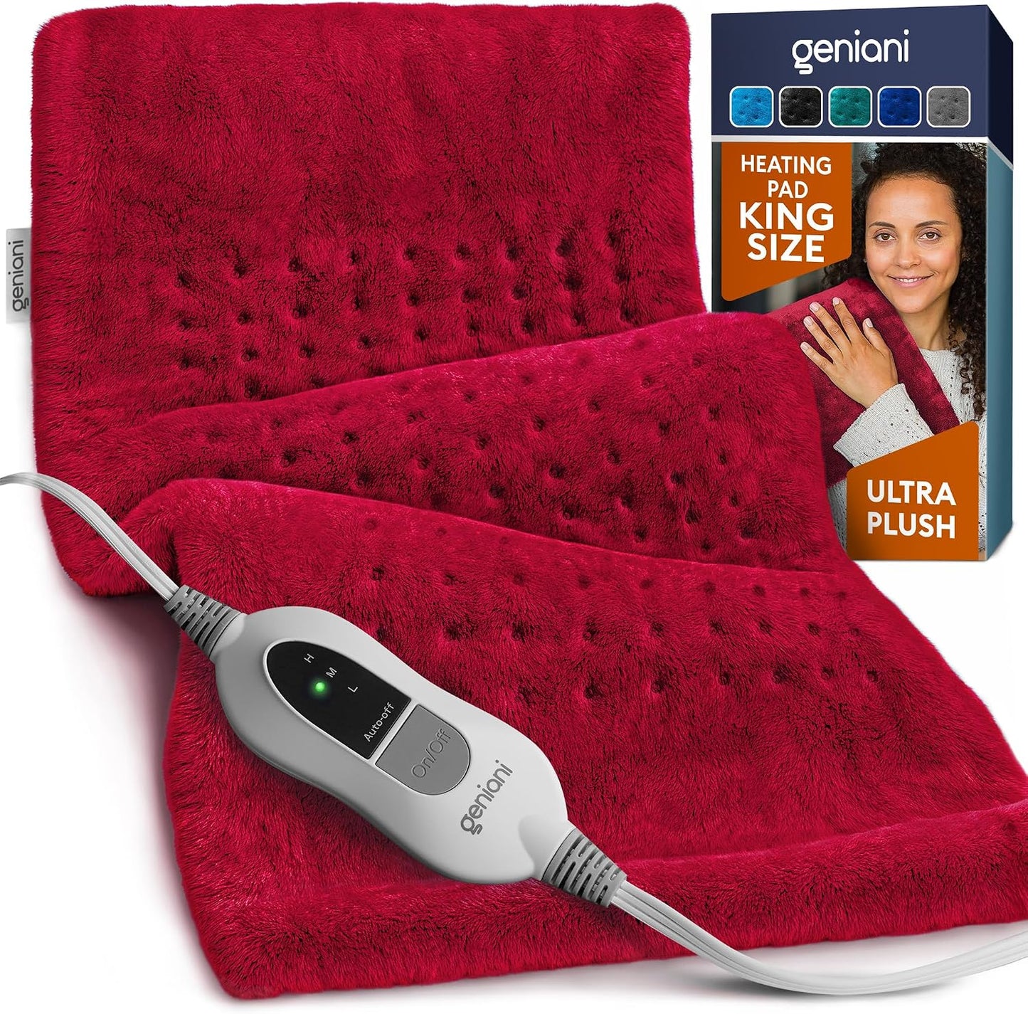 GENIANI Electric Heating Pad for Back Pain & Cramps Relief, Electric Throw, Self Care Gifts for Women, Heating Pad for Neck & Shoulder, Machine Washable Microplush, Auto Shut Off (12"x24", Tabby Gray)