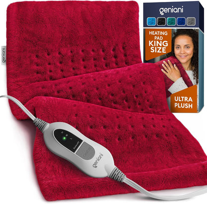 GENIANI Electric Heating Pad for Back Pain & Cramps Relief, Electric Throw, Self Care Gifts for Women, Heating Pad for Neck & Shoulder, Machine Washable Microplush, Auto Shut Off (12"x24", Tabby Gray)