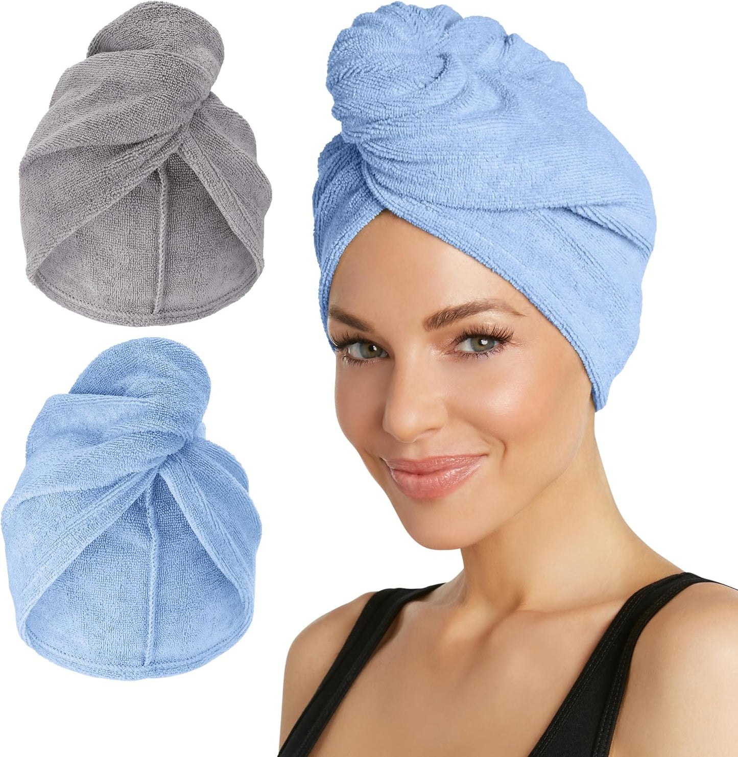 Turbie Twist 2-Pack Microfiber Hair Towel for Beauty, Travel, Gifting - Hair Wrap Turban for Straight, Wavy & Curly Hair - Premium Personal Care - Dark Purple & Light Purple
