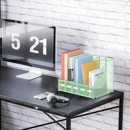 SUPEASY Desk Organizers Metal Desk Magazine File Holder with 5 Vertical Compartments Rack File Organizer for Office Desktop, Classroom, Home Workspace, Black