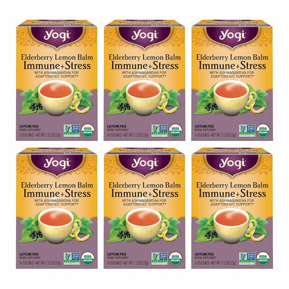 Yogi Elderberry Lemon Balm Immune & Stress Tea, 16 Tea Bags (6 Pack)