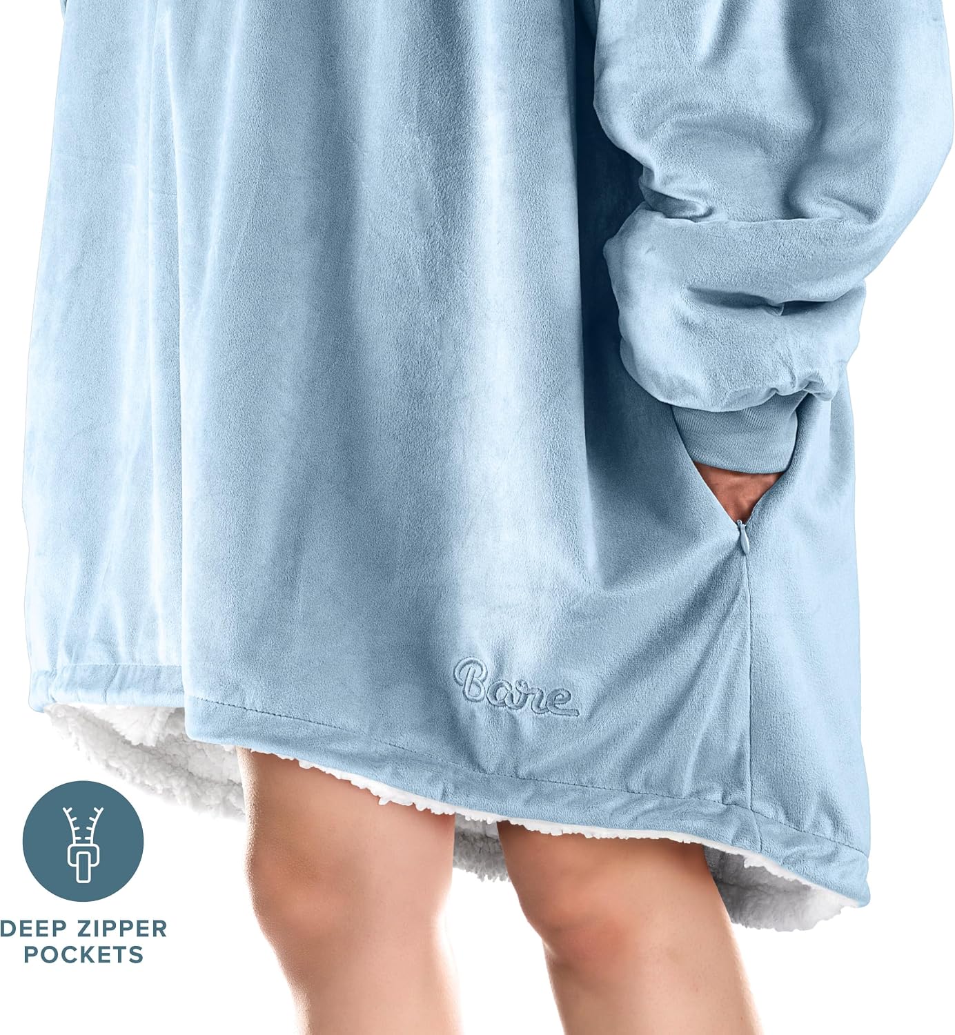Bare Home Wearable Blanket Hoodie - Soft Plush Sherpa - Warm and Cozy - Oversized Wearable Blanket