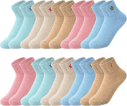 Eurzom 10 Pairs Socks Womens Crew Elastic Ankle Length Cotton Socks Aesthetic Cute Lightweight Low Cut Gifts for Women - Colors A