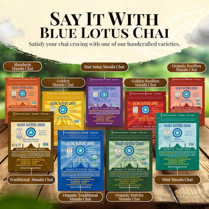 Blue Lotus Chai - Rooibos Flavor Masala Chai - Makes 65 Cups - 2 Ounce Masala Spiced Chai Powder with Organic Spices - Instant Indian Tea No Steeping - No Gluten
