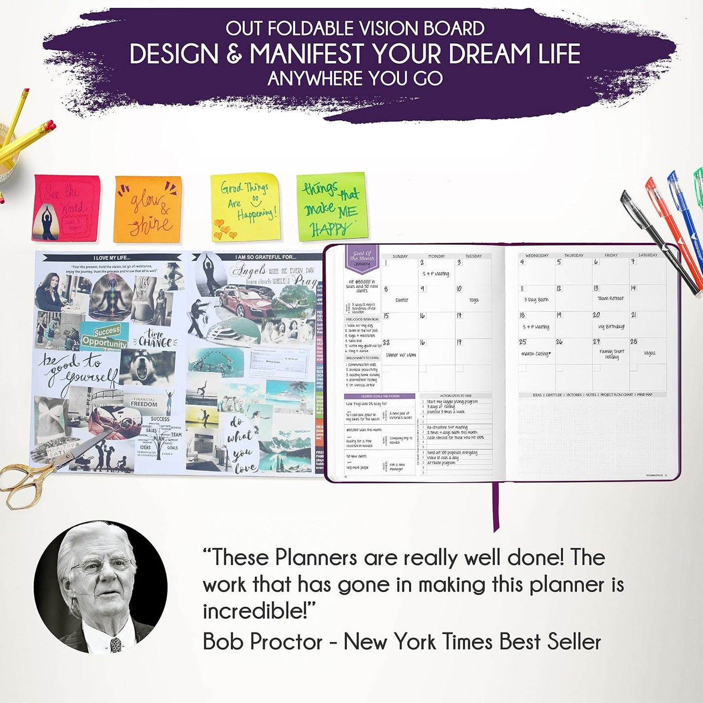 Life Planner - Undated Weekly & Monthly Planner, 12-Month Journey to Increase Productivity | Gratitude Journal, Life Organizer & Goal Journal | Include Foldable Vision Board, Habit Tracker & Stickers