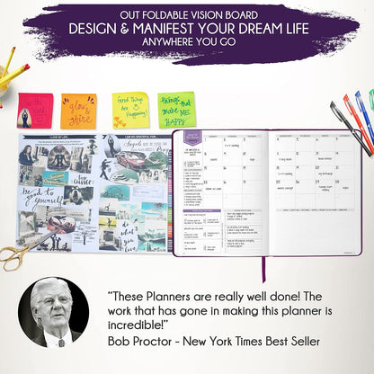 Life Planner - Undated Weekly & Monthly Planner, 12-Month Journey to Increase Productivity | Gratitude Journal, Life Organizer & Goal Journal | Include Foldable Vision Board, Habit Tracker & Stickers