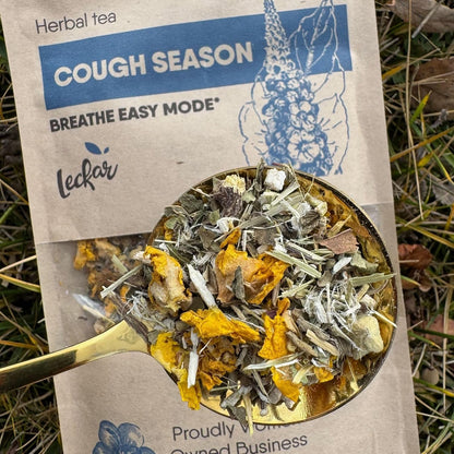 Leckar Cough Season Herbal Tea – Natural Respiratory Support Blend with Mullein, Thyme & Echinacea – Soothes Sore Throat & Hoarse Voice – Lung Health & Immune Boost – Caffeine-Free – 2 oz