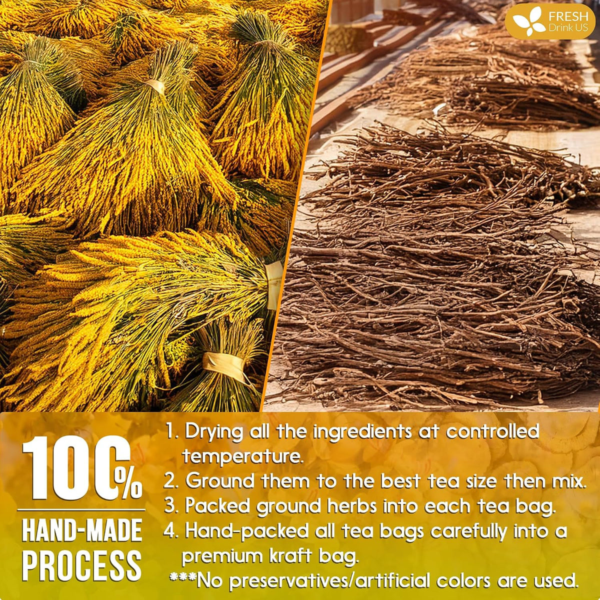 FreshDrinkUS, Premium Mullein Licorice 55 Tea Bags, 100% Natural, Blend of Mullein Leaves, and Licorice Root. No Sugar, Vegan.