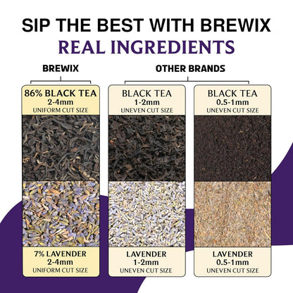 BREWIX, Earl Grey Lavender Tea Bags (25 Whole-Leaf Pyramid Sachets) | London Fog Black Tea with Natural Bergamot, Lavender & Vanilla | Floral, Aromatic & Caffeinated, Hot, Iced or Latte | Picnic in Paris