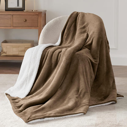 Bedsure GentleSoft Sherpa Fleece Throw Blanket for Couch, Non-Heated, Thick & Warm Cozy Blanket for Winter, Soft Fuzzy Plush Throw Gifts for Women and Men, Grey, 50x60 Inches