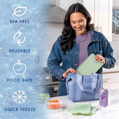Cool Coolers by Fit & Fresh 4 Pack XL Slim Ice Packs, Quick Freeze Space Saving Reusable Ice Packs for Lunch Boxes or Coolers