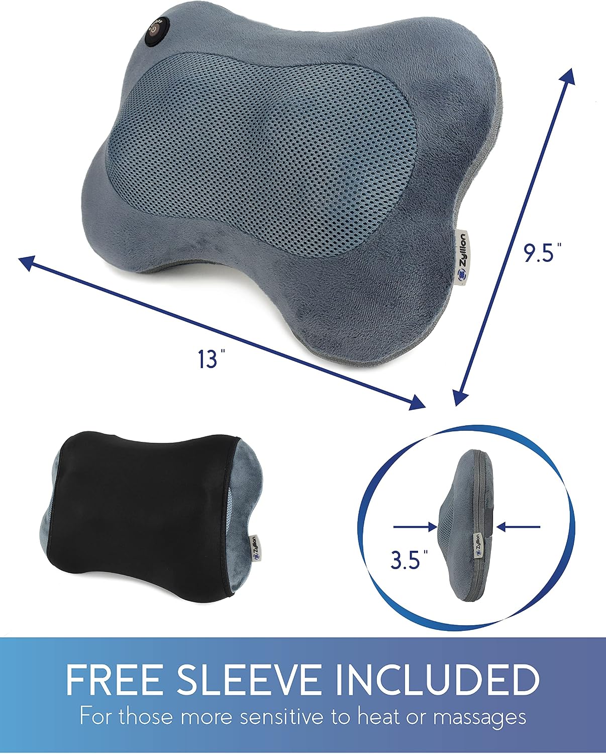 Zyllion Shiatsu Back and Neck Massager with Heat - 3D Electric Kneading Deep Tissue Massage Pillow for Muscle Pain Relief, Black, ZMA-13