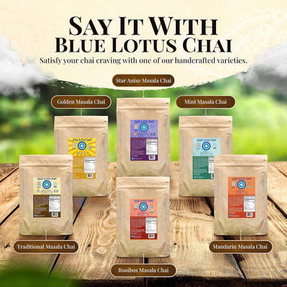 Blue Lotus Chai - Rooibos Flavor Masala Chai - Makes 65 Cups - 2 Ounce Masala Spiced Chai Powder with Organic Spices - Instant Indian Tea No Steeping - No Gluten