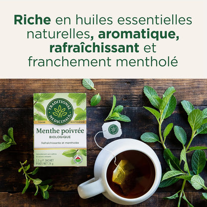 Traditional Medicinals Organic, Peppermint Tea - Helps Soothe Belly from Occasional Gas and Bloating - Kosher, Non-GMO, Caffeine-Free, Compostable - 16 Tea Bags