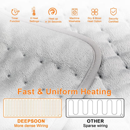 Deepsoon Heating Pad,Electric Heating Pads for Back,Neck,Moist Heating Pad for Abdomen Shoulder Knee Legs,Dry/Moist Heat&Auto Shut Off,Fathers Day Dad Gifts for Men Birthday,Light Gray,24x12 Inch