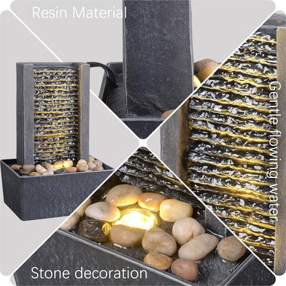 Haobos Modern Tabletop Water Fountain, Minimalist Indoor Waterfall with Warm LED Light & River Rocks, Soothing Zen Desk Fountain for Office, Bedroom, Spa, Relaxation Desk Decor Gift