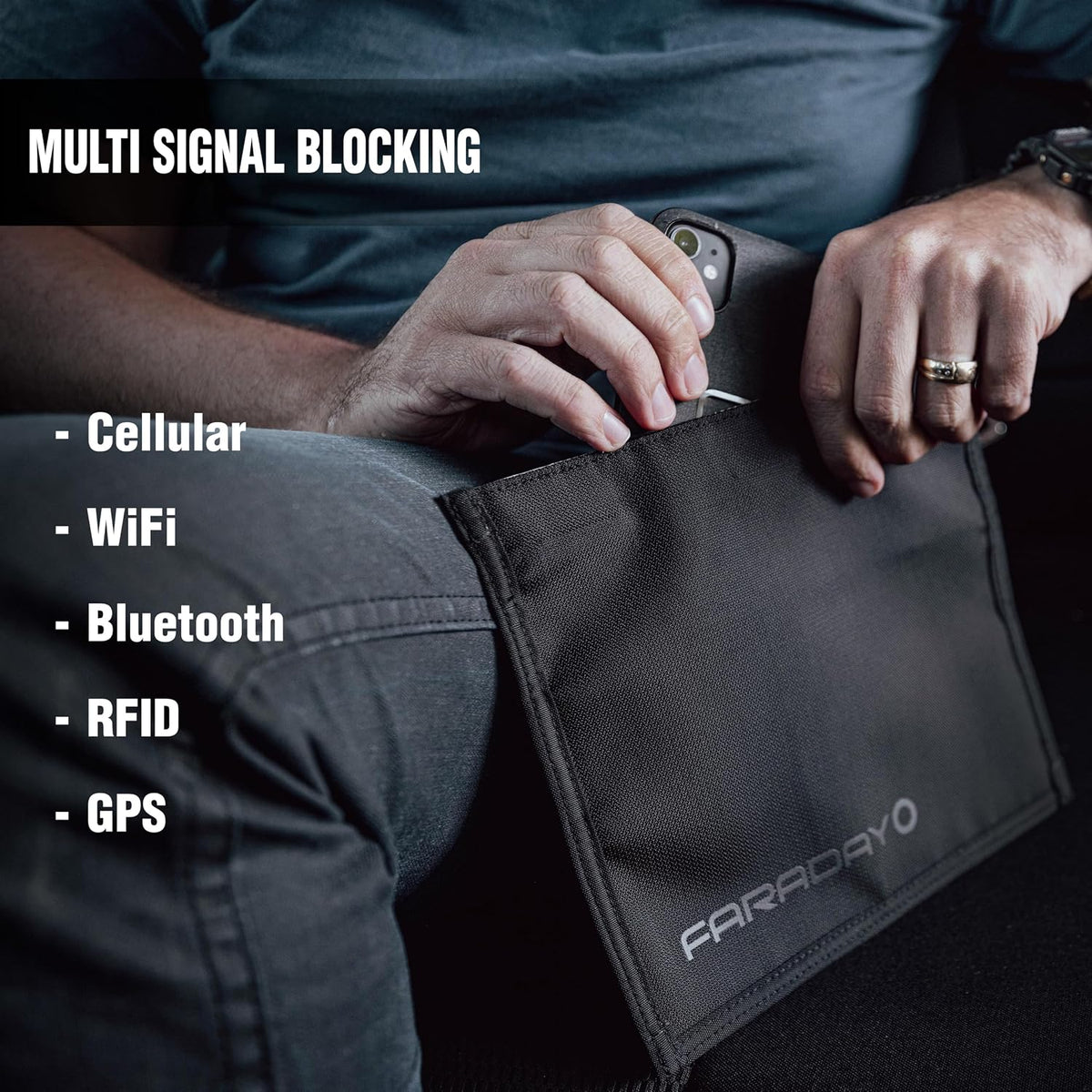 Faraday Defense Faraday Bag Jacket Pro for Phones | Magnetic Closure, Shielding - Law Enforcement & Military, Travel & Data Security, Privacy, Anti-Tracking Anti-Hacking Black (Phone Vertical)