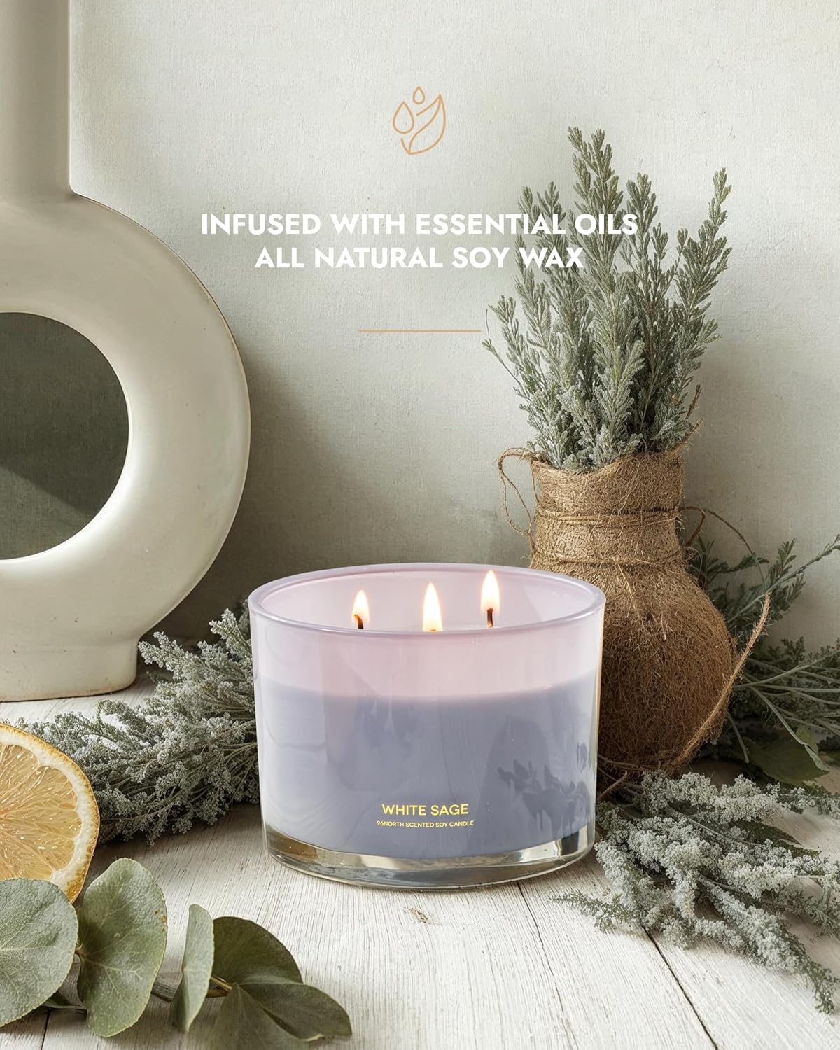 96NORTH Luxury Vanilla Soy Candles | Large 3 Wick Jar Candle | Up to 50 Hours Burning Time | 100% Natural Soy Wax | Relaxing Aromatherapy Aesthetic Candle | Housewarming Gift for Men and Women