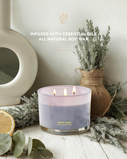 96NORTH Luxury Vanilla Soy Candles | Large 3 Wick Jar Candle | Up to 50 Hours Burning Time | 100% Natural Soy Wax | Relaxing Aromatherapy Aesthetic Candle | Housewarming Gift for Men and Women