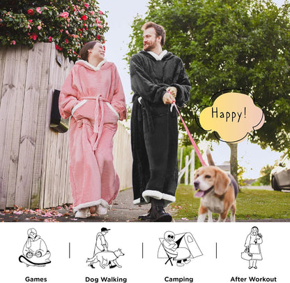 Bedsure Wearable Blanket Hoodie, Long Hooded Blanket Sweatshirt as Mothers Birthday Gifts for Women, Cozy Sherpa Hoodie for Adult, Standard, Grey