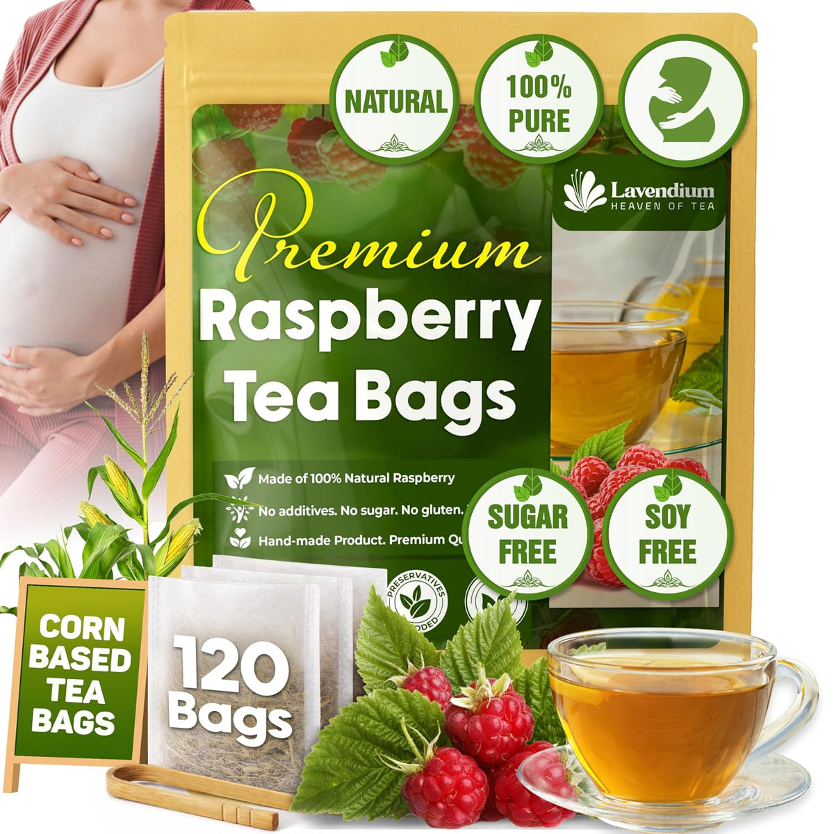 Lavendium Raspberry Leaf Tea Bags, Red Raspberry Leaf Tea