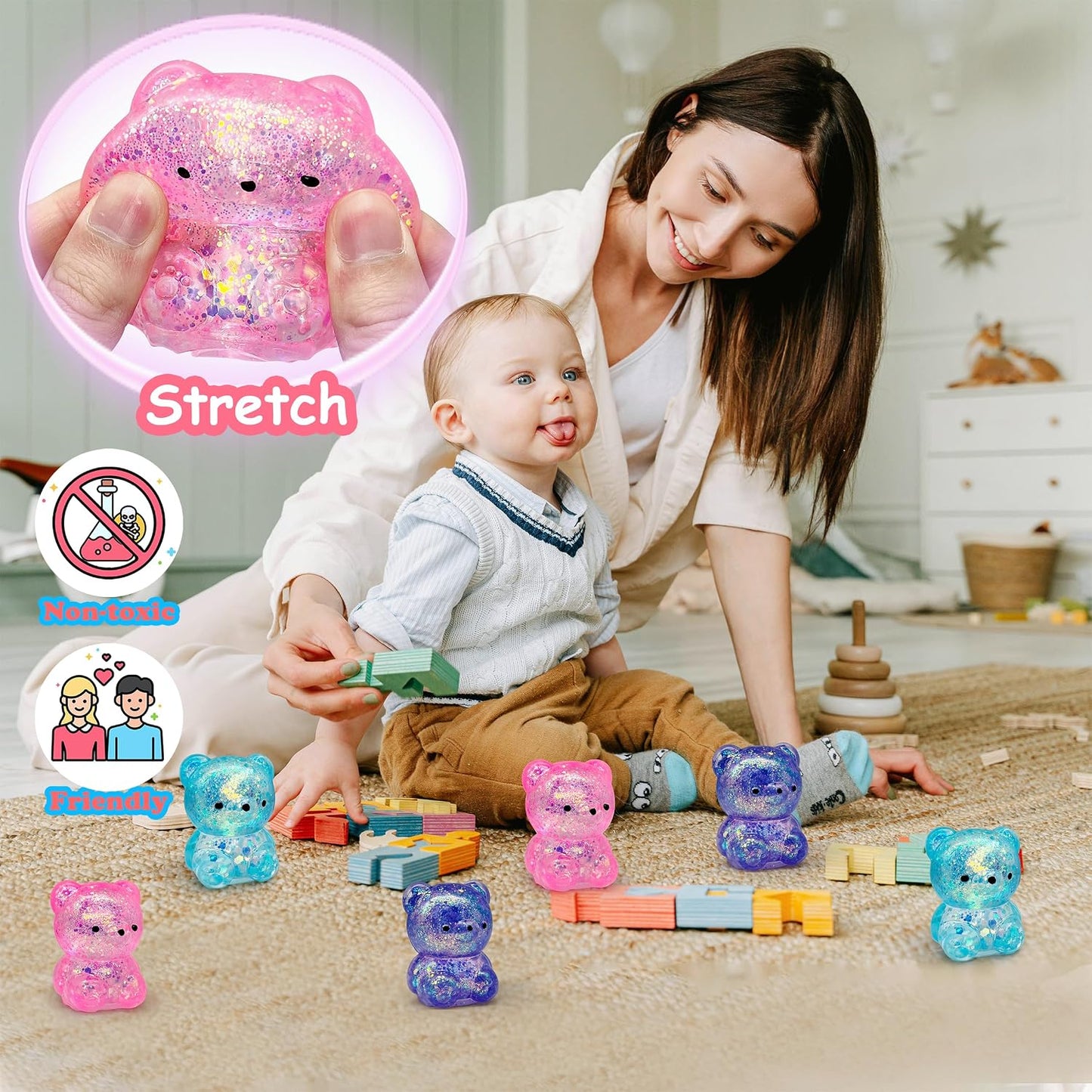 ZTATU Gummy Bear Squishy Fidget Toys (1PCS) Stress Balls for Adults Sugar Stress Ball，Sensory Toys Squishy Ball, Stress Relief Toy Squeeze Ball Party Favors for Kids, Easter Basket Stuffers
