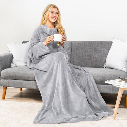 PAVILIA Wearable Blanket with Sleeves for Adult Women Men, Cozy Fleece Warm Wrap Throw with Arms, Gifts for Christmas, Wife