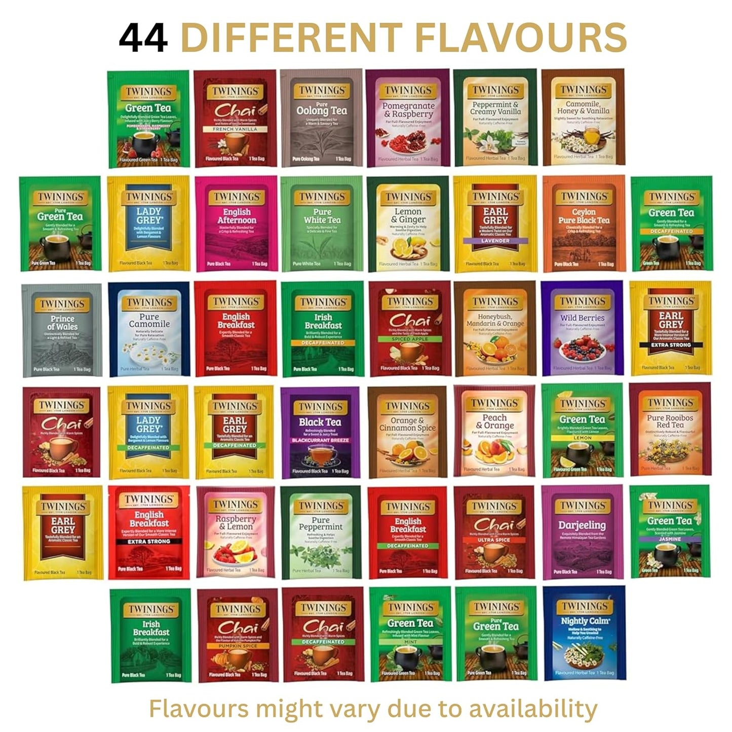 Twinings Tea Bag Sampler Assortment in Giftable Box, Variety Pack (22 Count), 22 Unique Flavours for Tea Lovers: Women, Men, Couples, Family, Friends, Coworkers