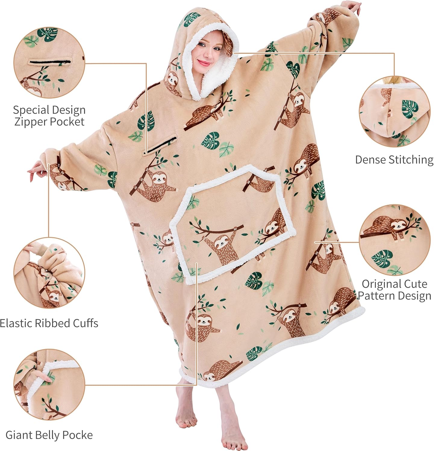 IFNOW Wearable Blanket Hoodie, Oversized Sherpa Fleece Hooded Blanket Sweatshirt with Eye Mask and Pocket, Comfy Long Flannel Blanket for Adults Men,Gifts for Women Mom Girlfriend,MoonFace