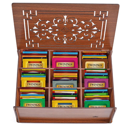 Twinings Tea Bag Sampler Variety with Walnut Wooden Organizer (60 Count) 40 Different Flavours, Gift for Tea Lovers: Women, Men, Mom, Dad, Family, Friends, Couples