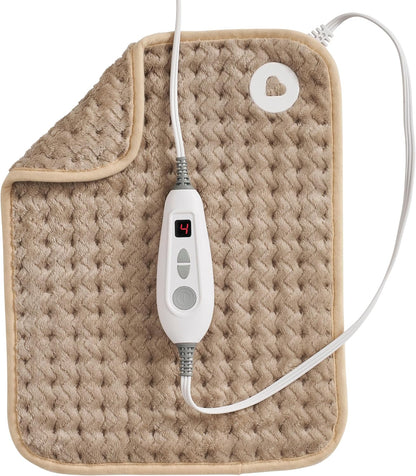 Brookstone Herringbone Portable Heating Pad - Super Soft Plush, 6 Heat Settings, Machine Washable, Easy-to-Use Controller, 16'' x 12'' for Pain Relief, Period Cramps, Warmth (Gray)