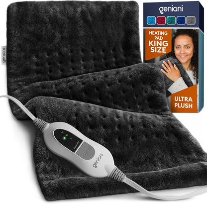 GENIANI Electric Heating Pad for Back Pain & Cramps Relief, Electric Throw, Self Care Gifts for Women, Heating Pad for Neck & Shoulder, Machine Washable Microplush, Auto Shut Off (12"x24", Tabby Gray)