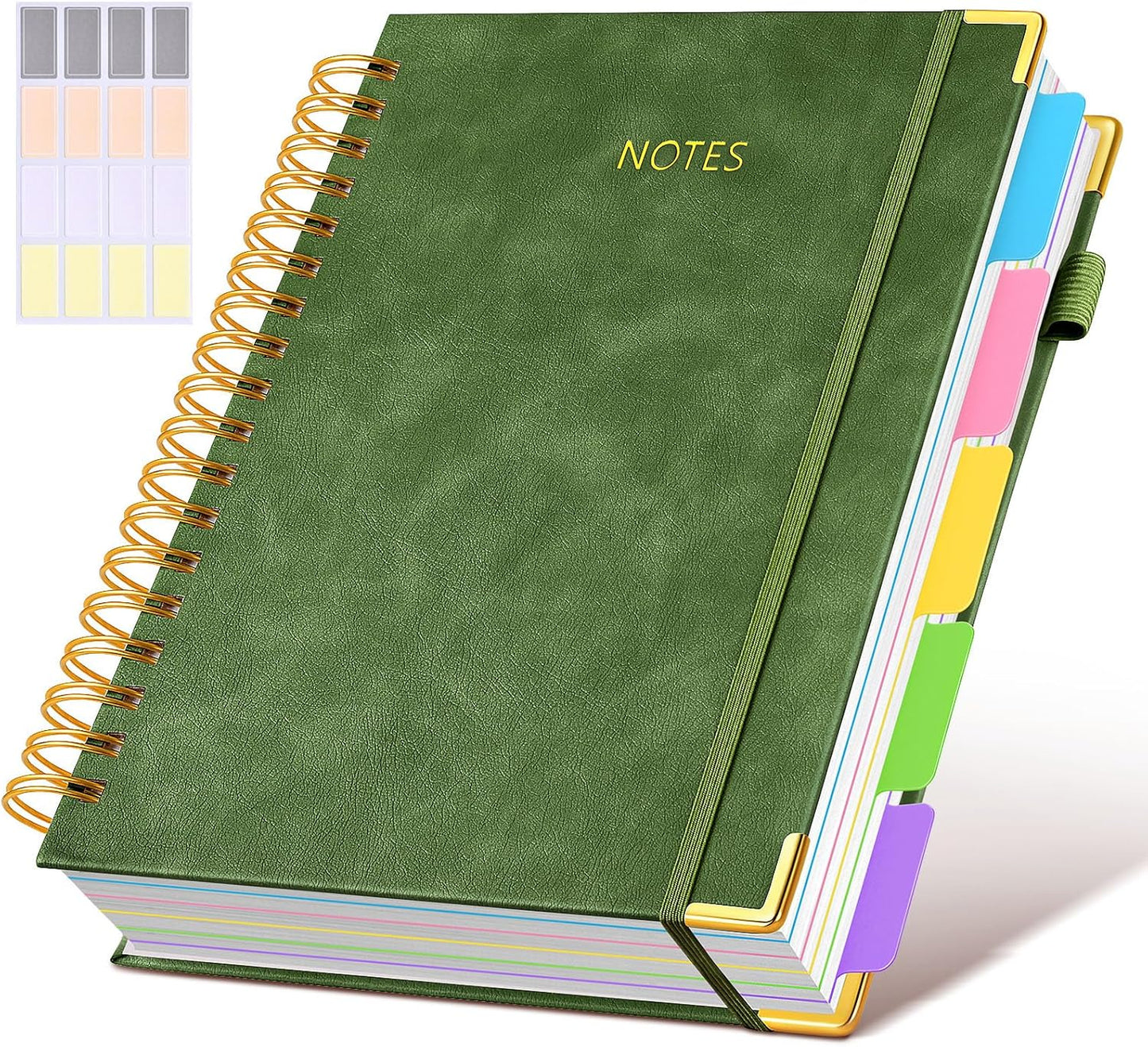 Hardcover Spiral Notebook journal with Removable Dividers Tabs, 300 Pages Leather 5 Subject Notebook College Ruled, 8"x10" Large B5 Notebooks for Work School Note taking, Lined Journal for Women,Black