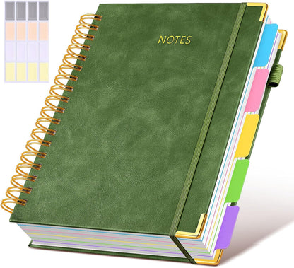 Hardcover Spiral Notebook journal with Removable Dividers Tabs, 300 Pages Leather 5 Subject Notebook College Ruled, 8"x10" Large B5 Notebooks for Work School Note taking, Lined Journal for Women,Black