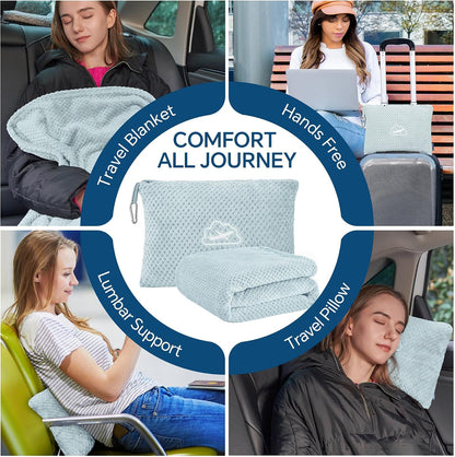 BEDELITE Travel Blanket with Bag, Jacquard Fleece Blanket 65"x40", Blue