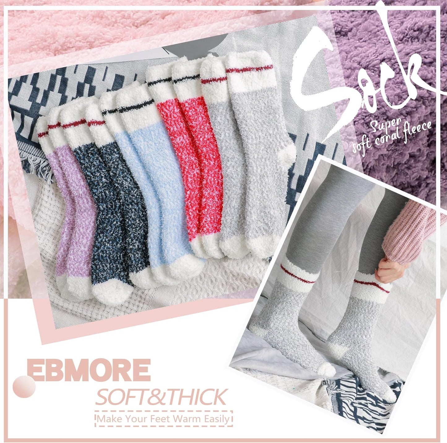 EBMORE Womens Fuzzy Socks Slipper Fluffy Cozy Comfy Cabin Plush Warm Winter Sleep Home Soft Socks