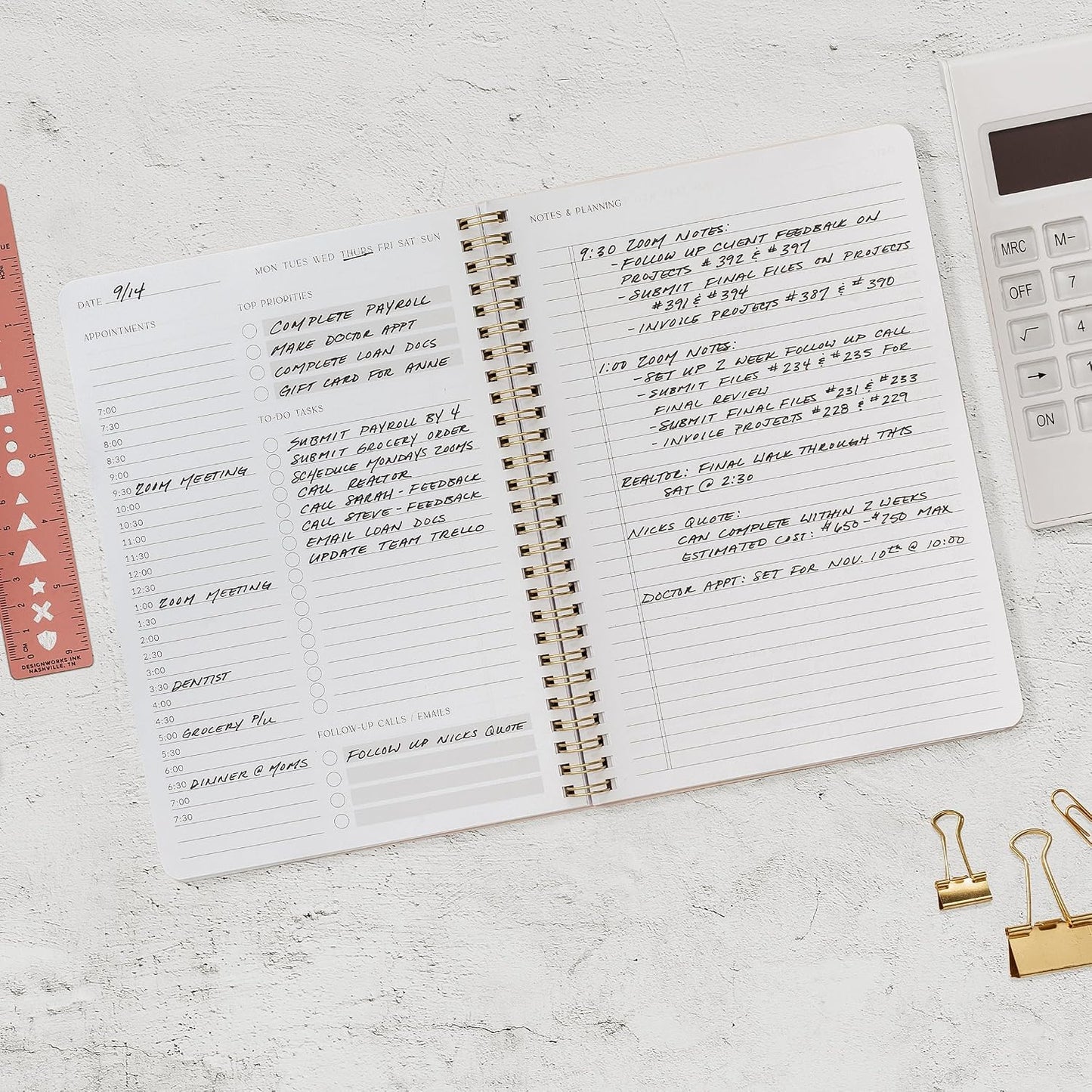 Beautiful Daily Planner And Notebook With Hourly Schedule - Aesthetic Spiral To do List Notepad to Easily Organize Your Tasks And Appointments - Stylish Book And School Or Office Supplies For Women