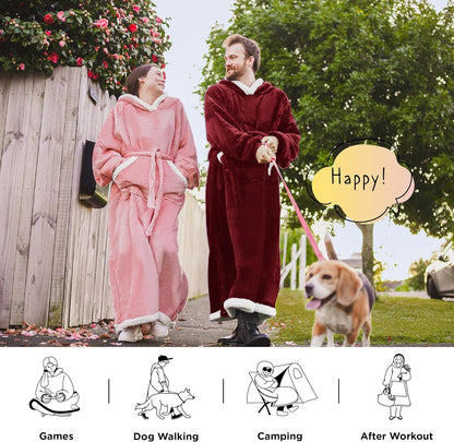 Bedsure Wearable Blanket Hoodie, Long Hooded Blanket Sweatshirt as Mothers Birthday Gifts for Women, Cozy Sherpa Hoodie for Adult, Standard, Grey