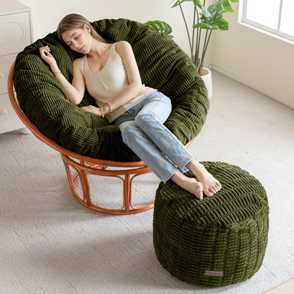 HIGOGOGO Pouf Ottoman Stuffed Round Modern Foam Filled Foot Rest Poufs for Living Room Chair Decorative 20 X 15 Inches Boho Relax Stool for Wedding Christmas Party, Beige